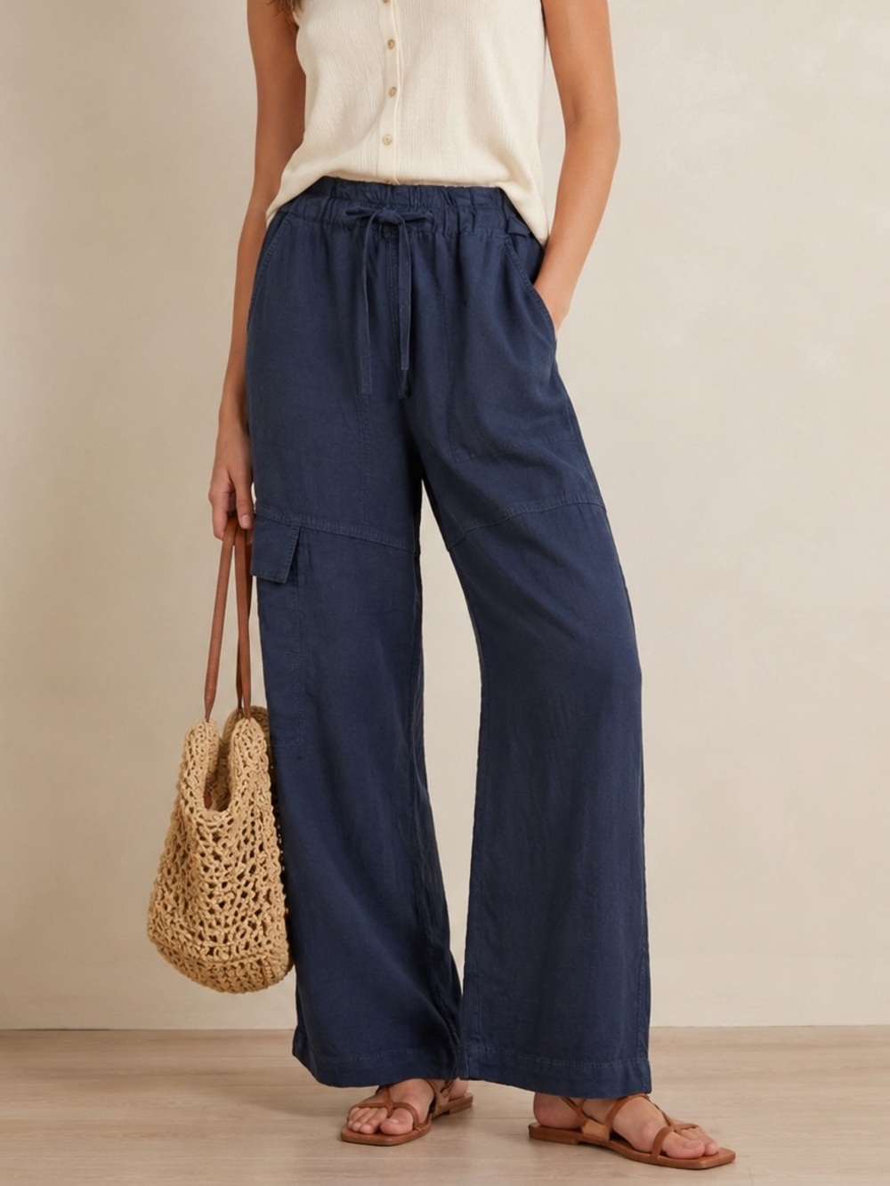 Pilcro Anthropologie Linen Cargo Wide Leg Pull On Pants Utility Boho Beach XS